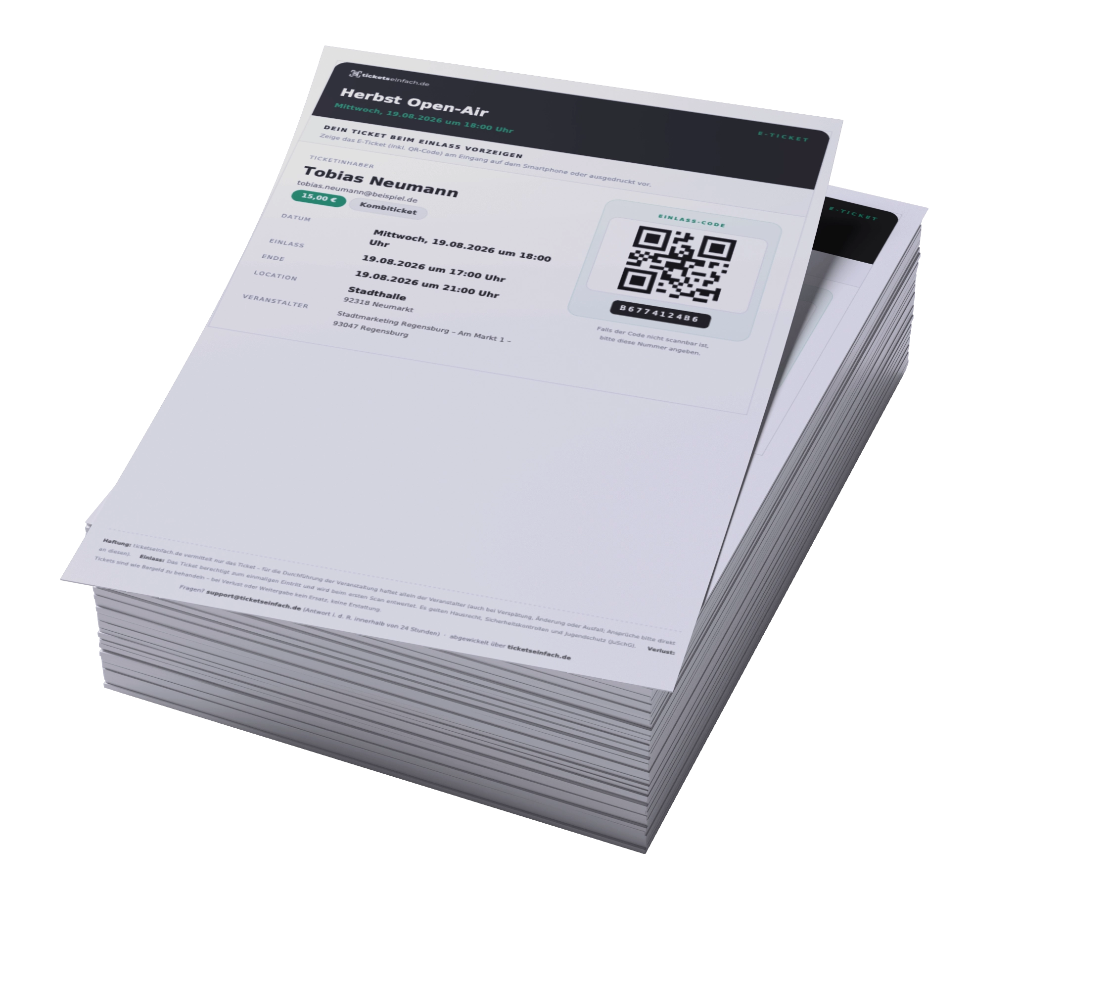 Stapel gedruckter E-Tickets von ticketseinfach.de